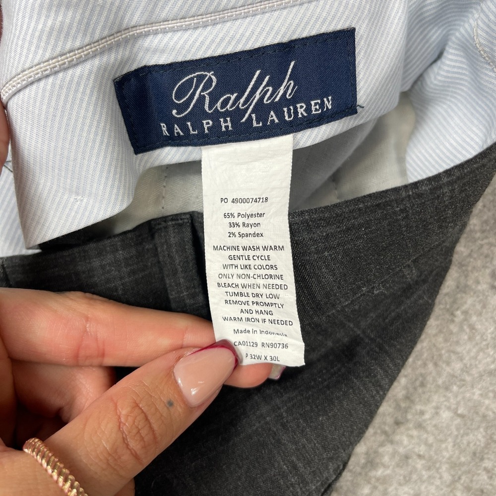 VTG Ralph Ralph Lauren Mens Pleated Cuffed Pants Gray Plaid 32X30(28) Classic - Picture 6 of 10